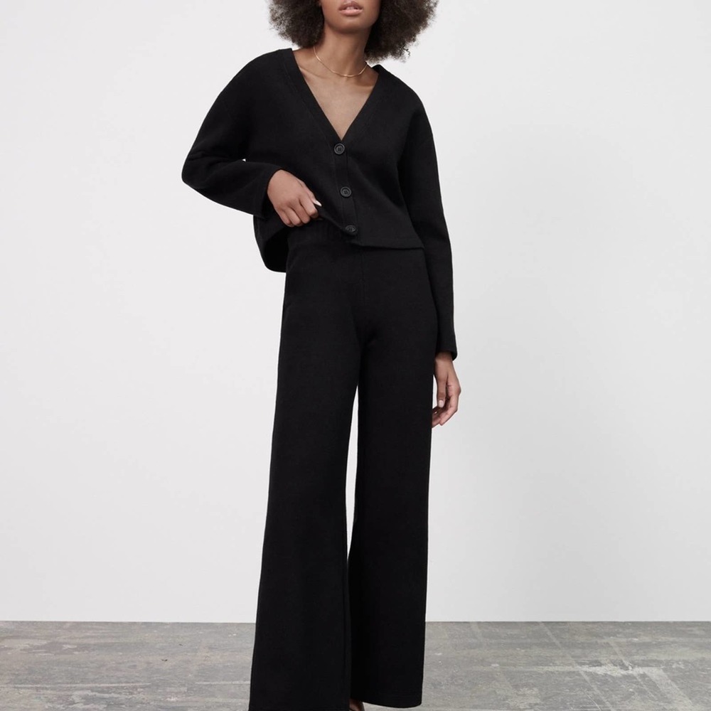 Zara Soft knit semi Sheer pull on wide leg black pants size XL extra large VGUC - Picture 11 of 16